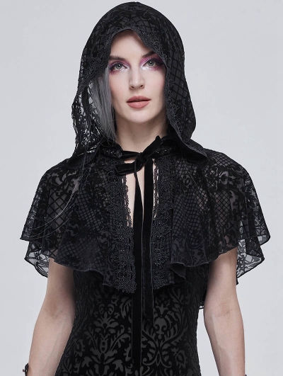 Black Retro Gothic Short Hooded Cape for Women