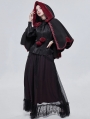 Black and Red Retro Gothic Short Hooded Cloak for Women