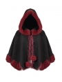 Black and Red Retro Gothic Short Hooded Cloak for Women
