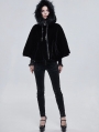 Black Gothic Faux Fur Winter Warm Hooded Short Cape Coat for Women