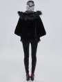 Black Gothic Faux Fur Winter Warm Hooded Short Cape Coat for Women