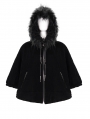 Black Gothic Faux Fur Winter Warm Hooded Short Cape Coat for Women