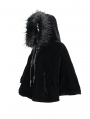 Black Gothic Faux Fur Winter Warm Hooded Short Cape Coat for Women
