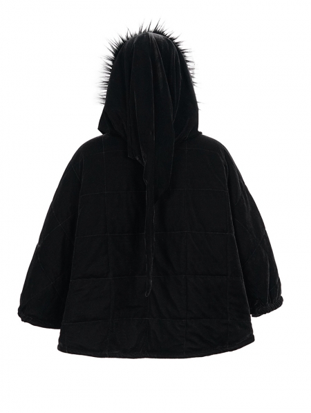Black Gothic Faux Fur Winter Warm Hooded Short Cape Coat for Women ...