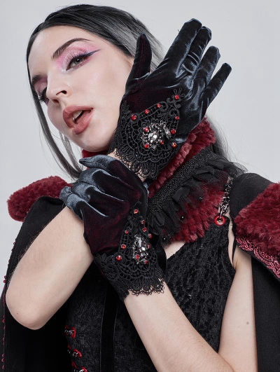 Retro Gothic Elegant Velvet Lace Gloves for Women