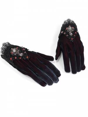 Retro Gothic Elegant Velvet Lace Gloves for Women