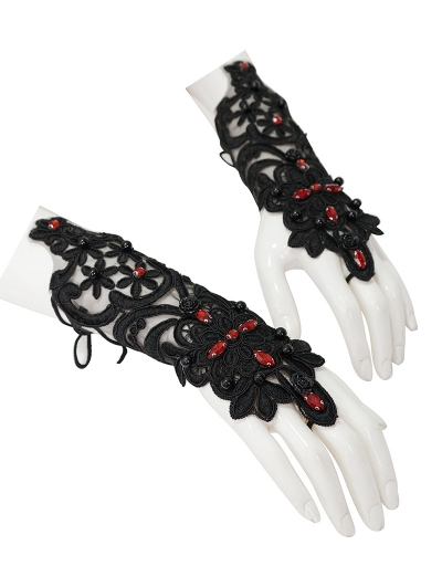 Black Romantic Gothic Lace Gloves for Women