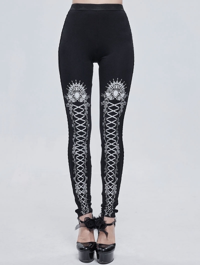 Black and White Gothic Patterned Long Legging for Women