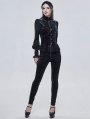 Black Gothic Jacquard Long Slim Pants for Women