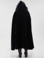 Black Gothic Winter Warm Long Hooded Faux Fur Cloak for Men
