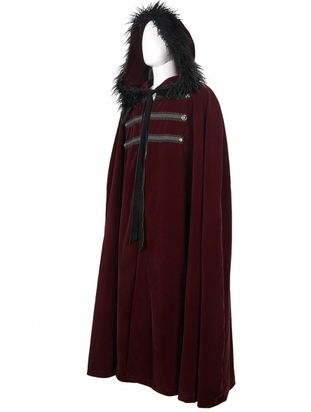 Red Gothic Winter Warm Long Hooded Faux Fur Cloak for Men - Devilnight ...