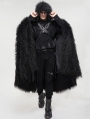 Black Gothic Punk Winter Warm Faux Fur Long Hooded Cape for Men