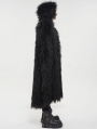 Black Gothic Punk Winter Warm Faux Fur Long Hooded Cape for Men