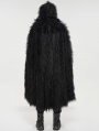 Black Gothic Punk Winter Warm Faux Fur Long Hooded Cape for Men