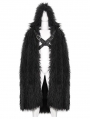 Black Gothic Punk Winter Warm Faux Fur Long Hooded Cape for Men