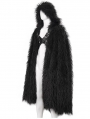 Black Gothic Punk Winter Warm Faux Fur Long Hooded Cape for Men