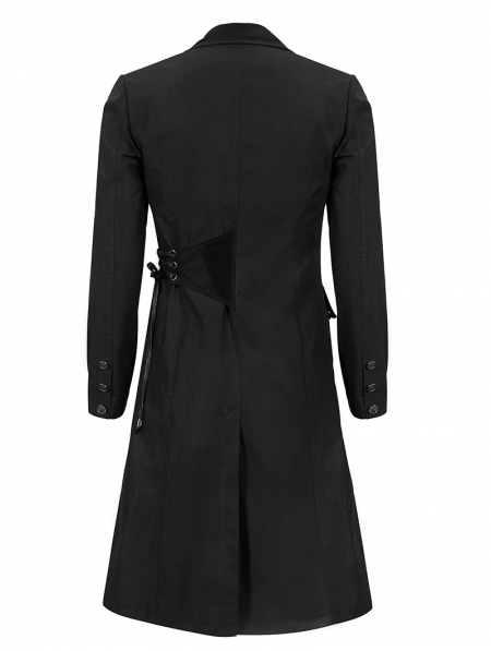 Black Gothic Punk Mid-Length Coat for Men - Devilnight.co.uk