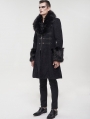 Black Vintage Gothic Faux Fur Mid Length Winter Warm Coat for Men