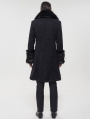 Black Vintage Gothic Faux Fur Mid Length Winter Warm Coat for Men