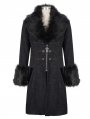 Black Vintage Gothic Faux Fur Mid Length Winter Warm Coat for Men