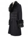 Black Vintage Gothic Faux Fur Mid Length Winter Warm Coat for Men