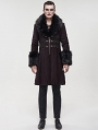 Red Vintage Gothic Faux Fur Mid Length Winter Warm Coat for Men