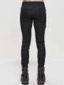 Black Gothic Punk Patterned Long Slim Trousers for Men