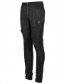 Black Gothic Punk Patterned Long Slim Trousers for Men