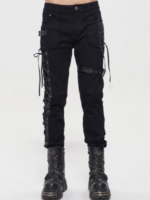 Black Gothic Punk Daily Wear Straight Fitted Long Trousers for Men