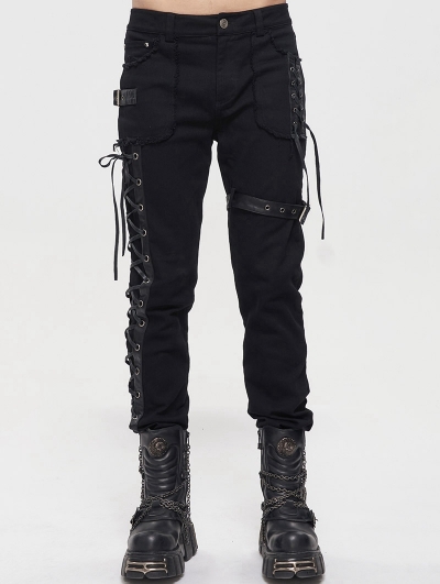 Black Gothic Punk Daily Wear Straight Fitted Long Trousers for Men