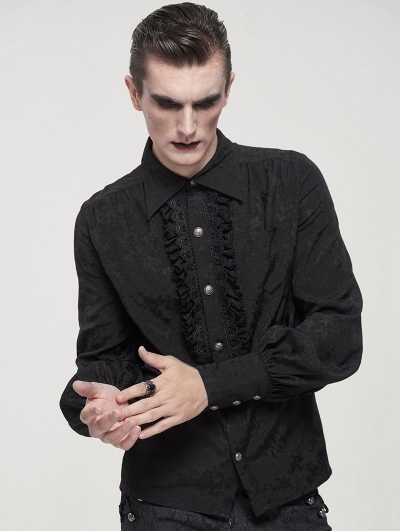 Black Gothic Retro Jacquard Long Lantern Sleeve Shirt for Men