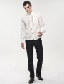 White Gothic Retro Jacquard Long Lantern Sleeve Shirt for Men