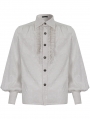 White Gothic Retro Jacquard Long Lantern Sleeve Shirt for Men