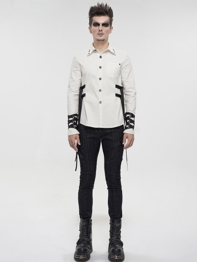 White Gothic Punk Daily Wear Long Sleeve Shirt for Men