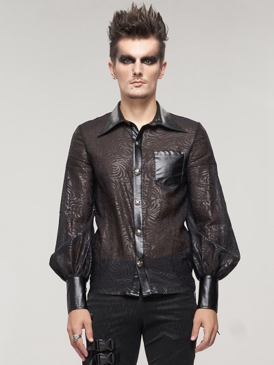 Black Retro Gothic Jacquard Long Sleeve Shirt for Men