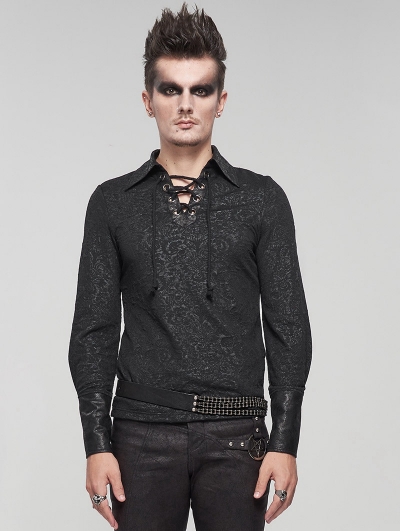 Black Gothic Retro Jacquard Long Sleeve T-Shirt for Men