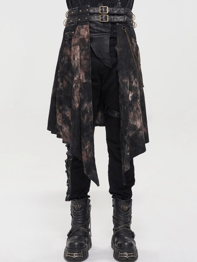 Black Gothic Punk Open Front Irregular Half Skirt for Men