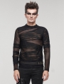 Black Gothic Punk Transparent Net Long Sleeve T-Shirt for Men