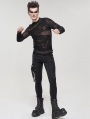 Black Gothic Punk Transparent Net Long Sleeve T-Shirt for Men