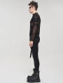 Black Gothic Punk Transparent Net Long Sleeve T-Shirt for Men