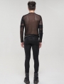 Black Gothic Punk Transparent Net Long Sleeve T-Shirt for Men