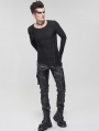 Black Gothic Punk Asymmetric Long Sleeve T-Shirt for Men