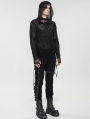 Black Gothic Punk Irregular Hooded Net T-Shirt for Men