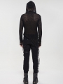 Black Gothic Punk Irregular Hooded Net T-Shirt for Men