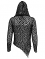 Black Gothic Punk Irregular Hooded Net T-Shirt for Men