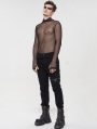 Black Gothic Punk Net Transparent Long Sleeve T-Shirt for Men