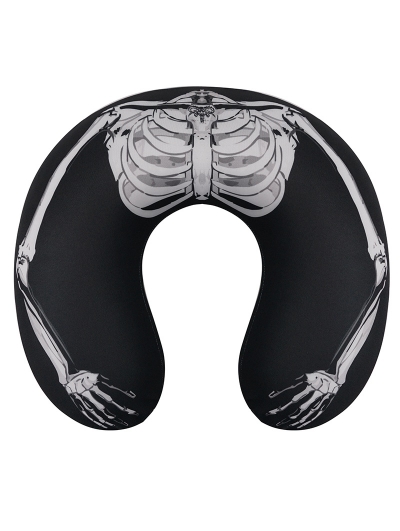 Black and White Gothic U-Shaped Skeleton Pattern Travel Neck Pillow