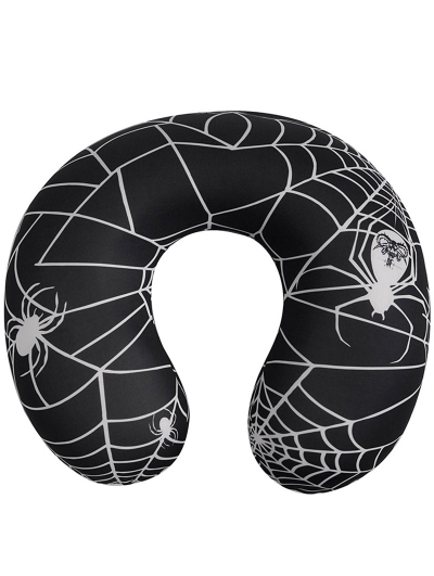 Black and White Gothic Spider Web Pattern U-Shaped Neck Support Cushion