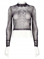 Black and White Gothic Skeleton Print Mesh Short T-Shirt for Women