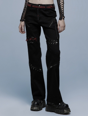 Black and Red Stylish Gothic Punk Grunge Straight Pants for Women
